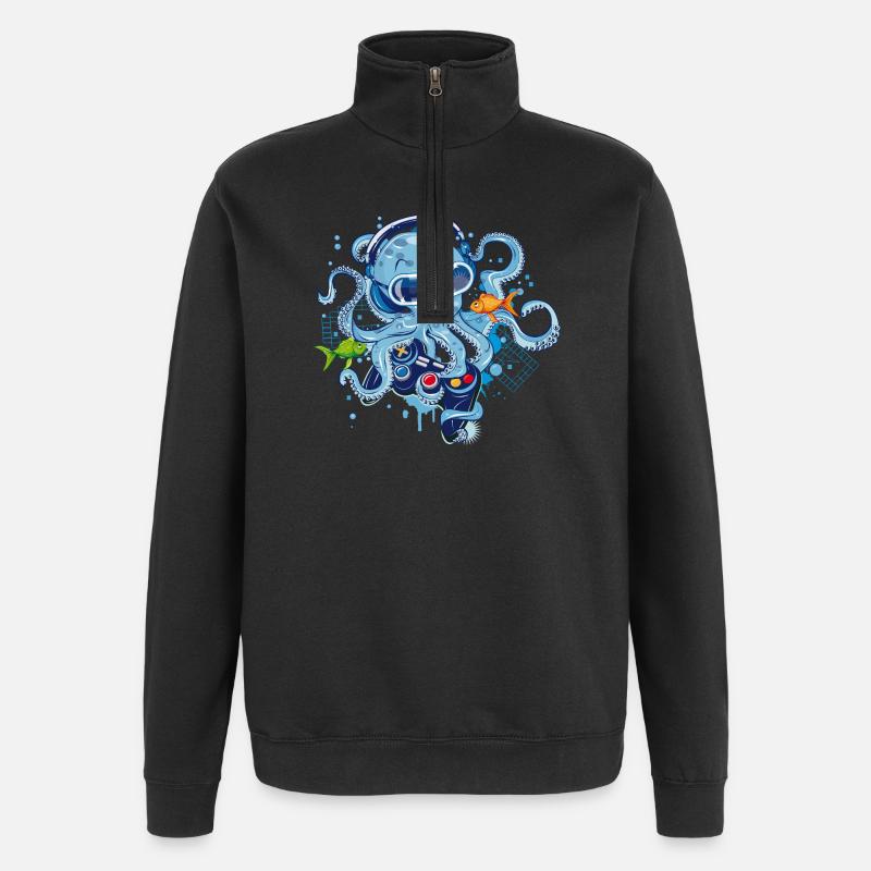 Gaming Octopus with Controller - Quarter-Zip Sweatshirt - black
