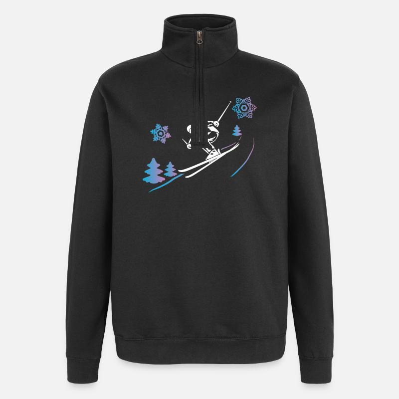 Skifahrer im Winterschnee - Quarter-Zip-Sweatshirt - Schwarz