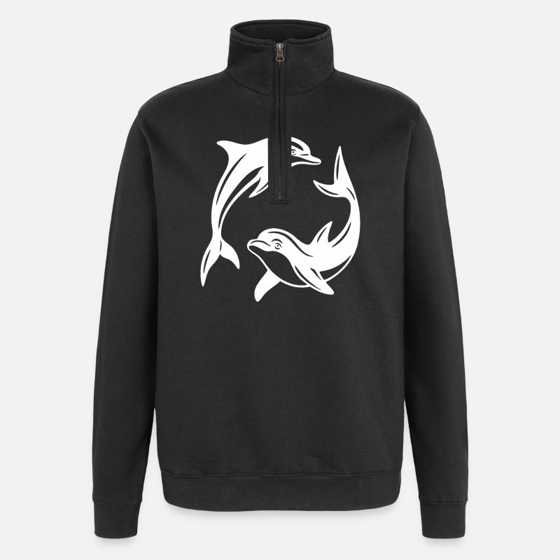 Swirling Dolphins Silhouette Design - Quarter-Zip Sweatshirt - black