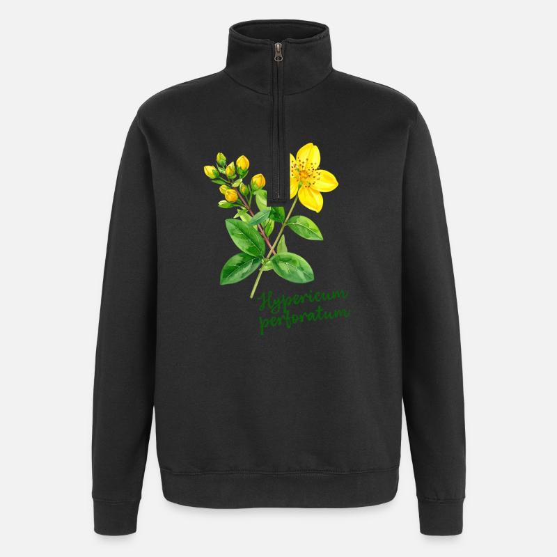 Hypericum perforatum - botanical illustration - Quarter-Zip Sweatshirt - black