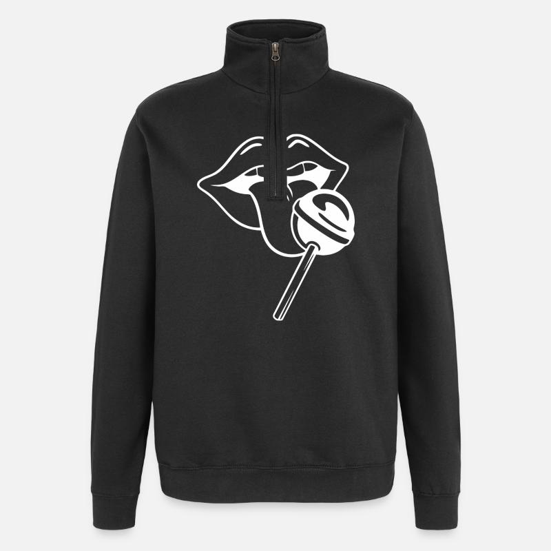 Illustration de lèvres de sucette ludique - Sweat à zip 1/4 - noir