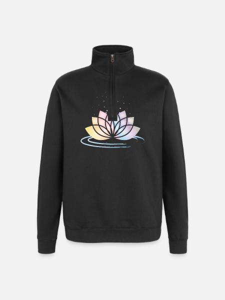 Stylized Pastel Flower Symbol with Water - Quarter-Zip Sweatshirt - black