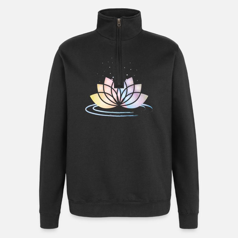 Stylized Pastel Flower Symbol with Water - Quarter-Zip Sweatshirt - black