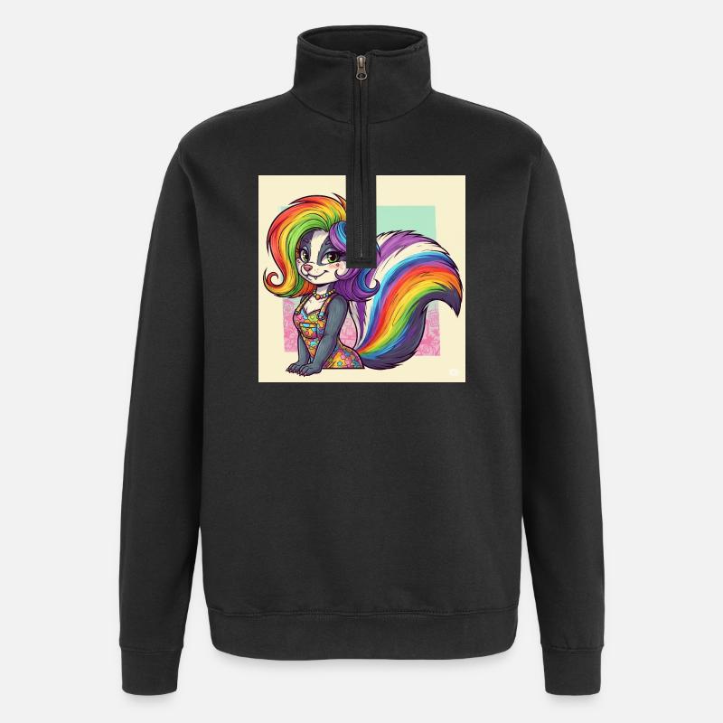 Regenbogenskunk im Kleid - Quarter-Zip-Sweatshirt - Schwarz