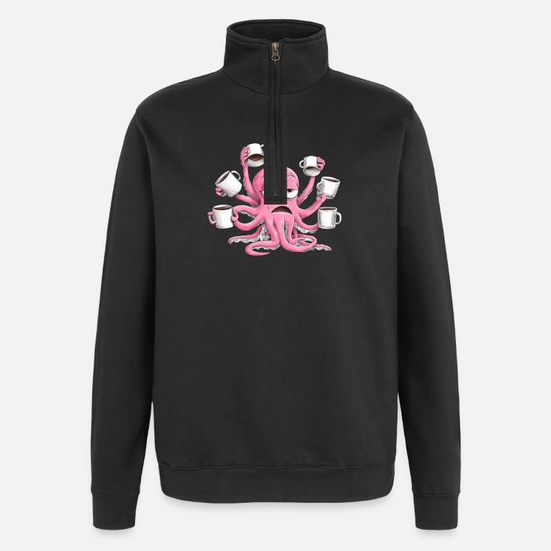 Musty Squid Coffee Enjoyment - Quarter-Zip Sweatshirt - black