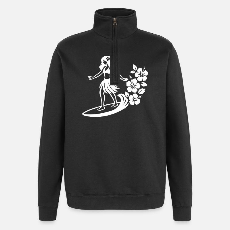 Fille hawaïenne avec motif d’hibiscus - Sweat à zip 1/4 - noir