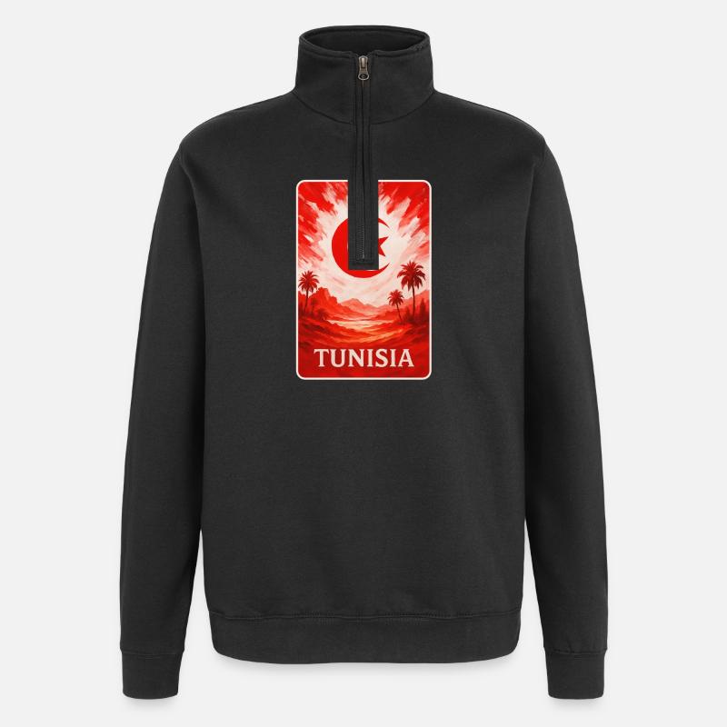 Tunisie Désert Art avec drapeau - Sweat à zip 1/4 - noir