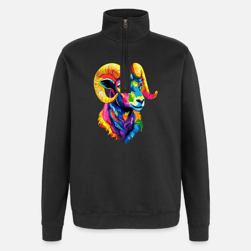 Ariete muflone Ariete Pecora Selvatica Pecora Maschio - Felpa con zip 1/4 - nero