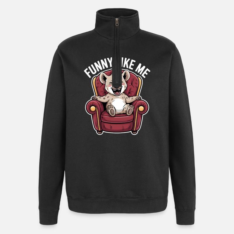 Niedliche Hyäne Comicfigur - Quarter-Zip-Sweatshirt - Schwarz