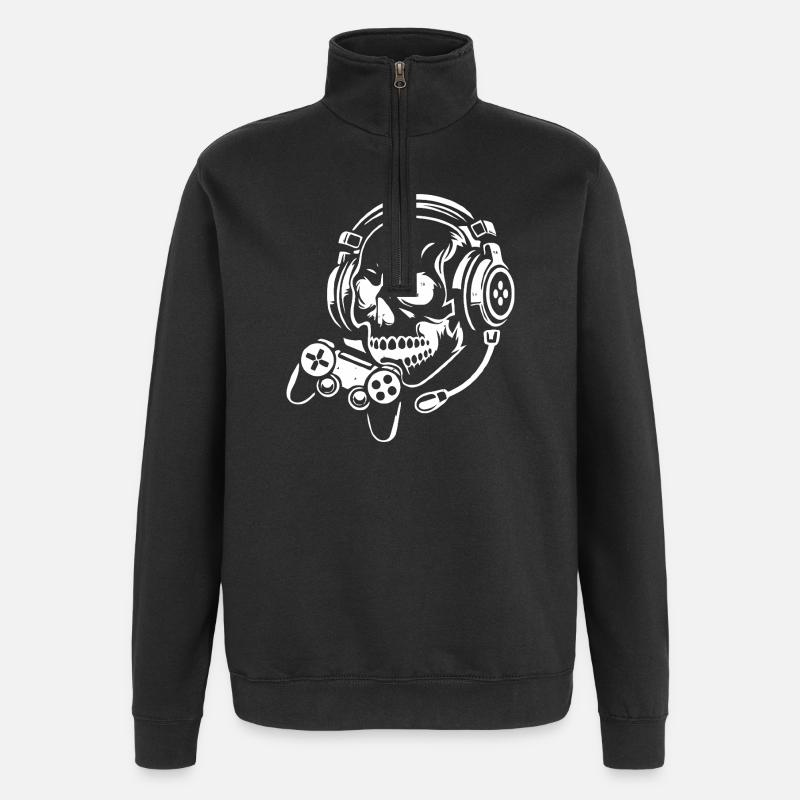 Skull with Gaming Headset Design - Quarter-Zip Sweatshirt - black
