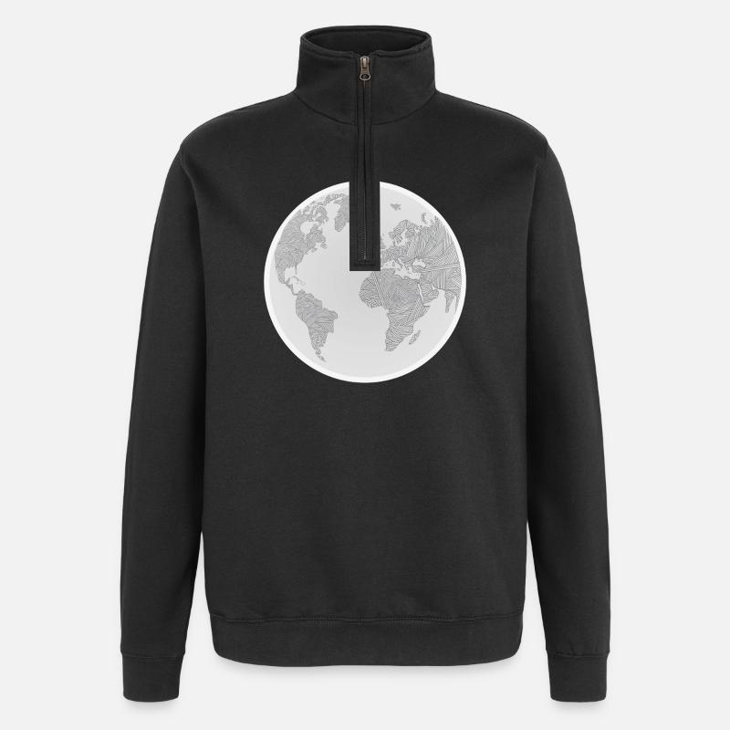 Geometrischer Globus Design - Quarter-Zip-Sweatshirt - Schwarz
