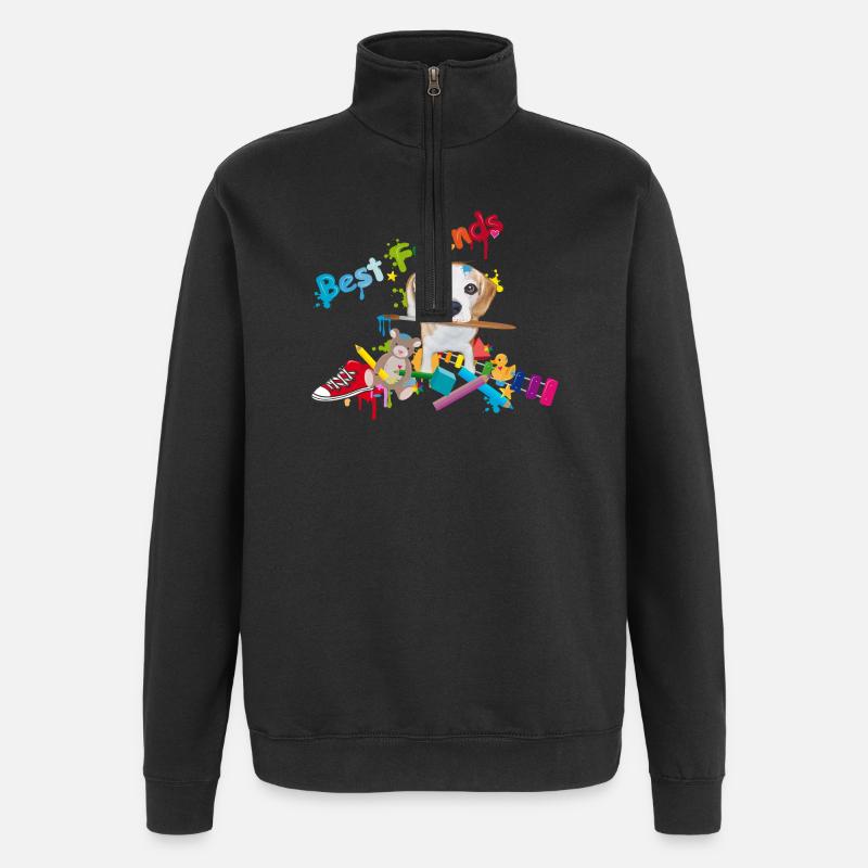 Bunter Freundschaftsgruß mit Beagle & Spielzeug - Quarter-Zip-Sweatshirt - Schwarz