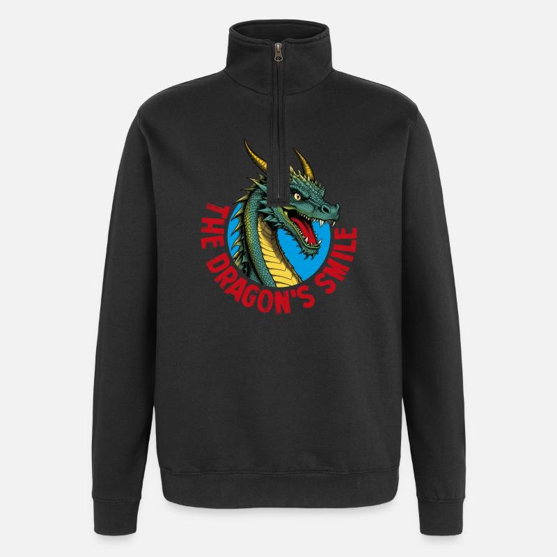 Lächelnder Drache - Quarter-Zip-Sweatshirt - Schwarz