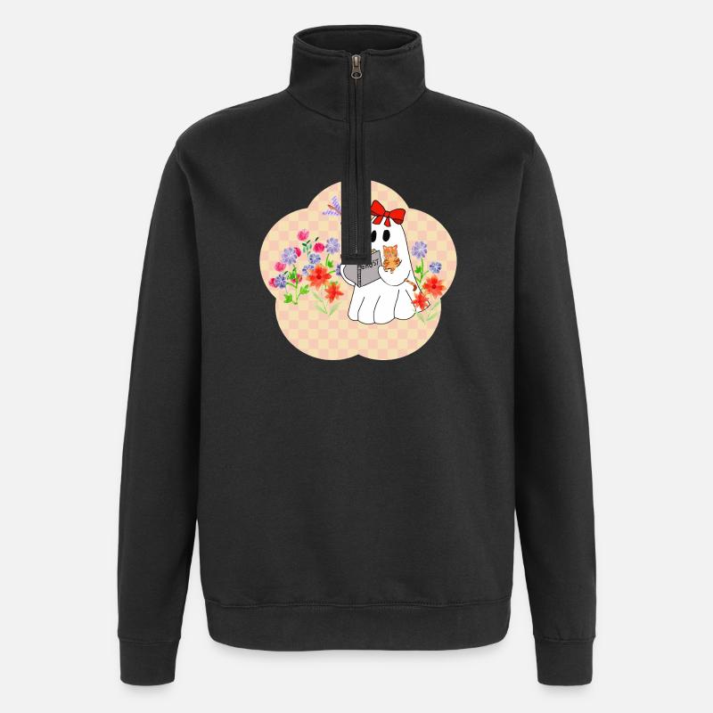Lese Geist mit Katze - Quarter-Zip-Sweatshirt - Schwarz