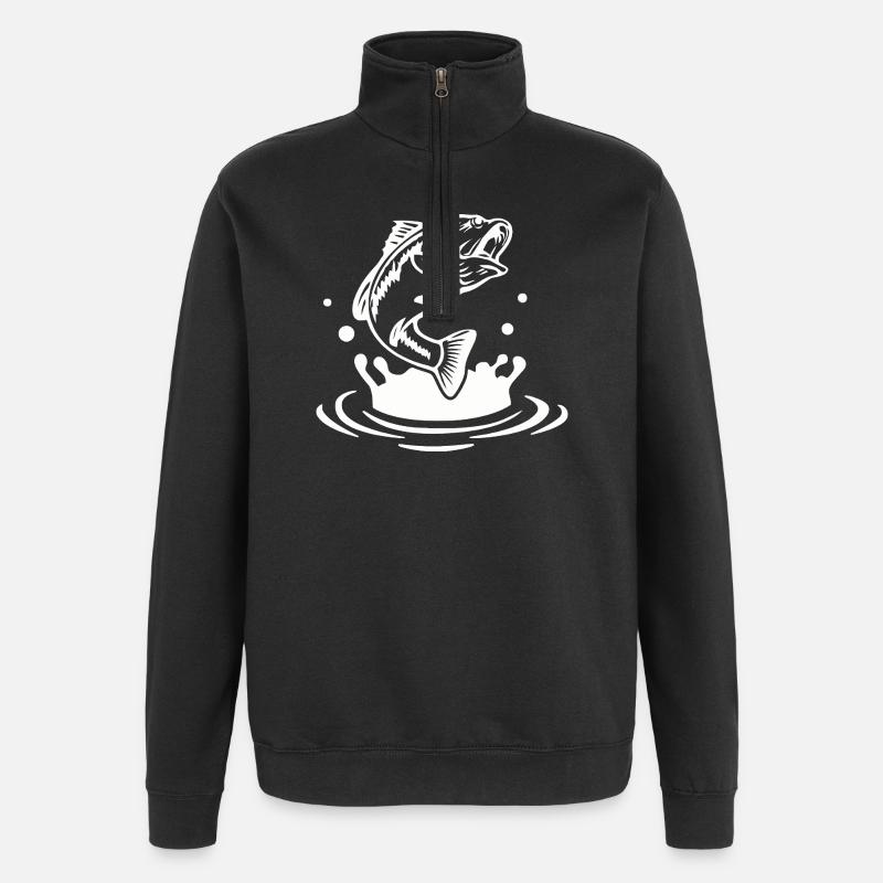 Dynamic Fish Jump Illustration - Quarter-Zip Sweatshirt - black