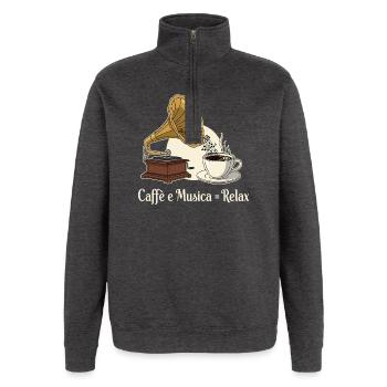 Caffè e Musica = Relax - Quarter-Zip-Sweatshirt - Anthrazit - Vorne - AI Model Female 172 light (172cm) & AI Model Male 178 dark (178cm)