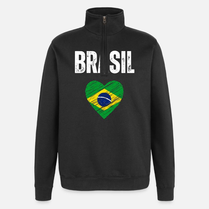 J’aime le Brésil, drapeau du Brésil - Sweat à zip 1/4 - noir