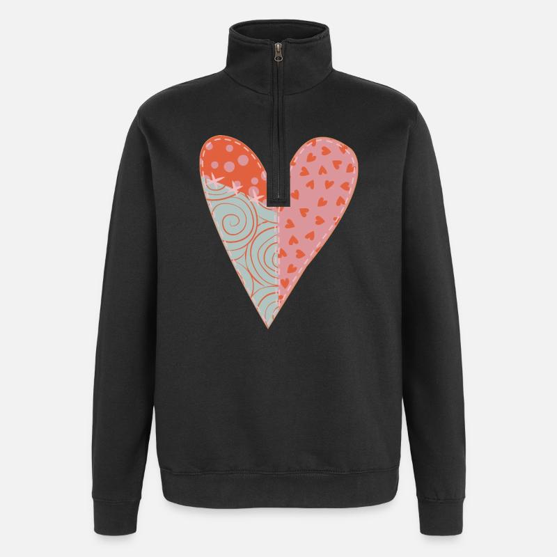 Patchwork Heart No1 - Quarter-Zip Sweatshirt - black