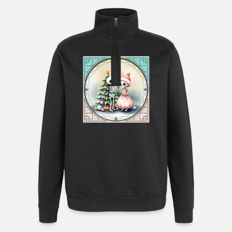 Christmas Skulls with Tree and Candy - Quarter-Zip Sweatshirt - black