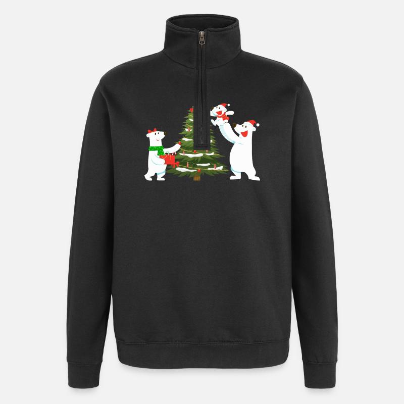 Festliche Eisbären mit Tannenbaum - Quarter-Zip-Sweatshirt - Schwarz