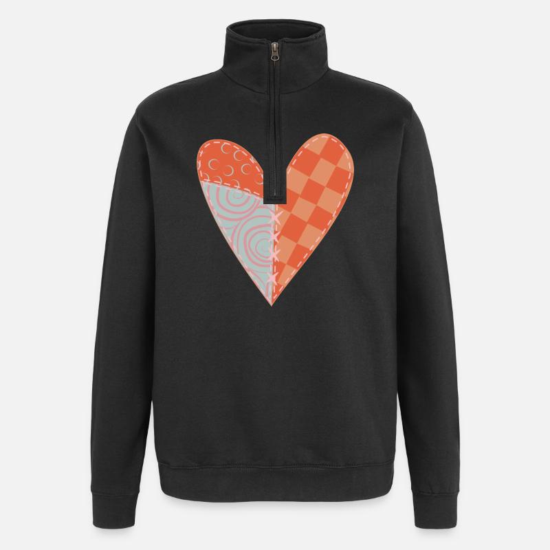 Coeur Patchwork N°5 - Sweat à zip 1/4 - noir