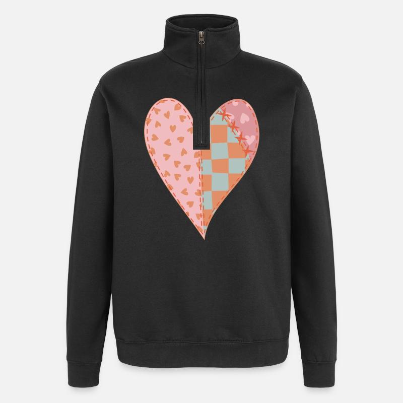 Coeur Patchwork No2 - Sweat à zip 1/4 - noir