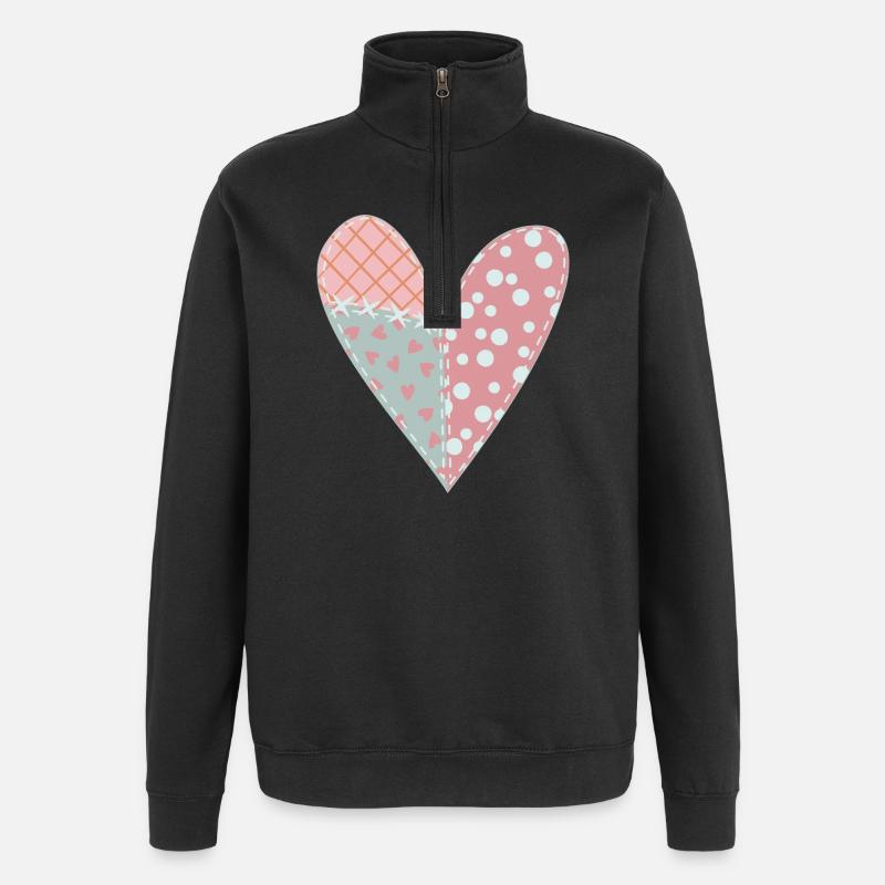 Patchwork Heart No6 - Quarter-Zip Sweatshirt - black