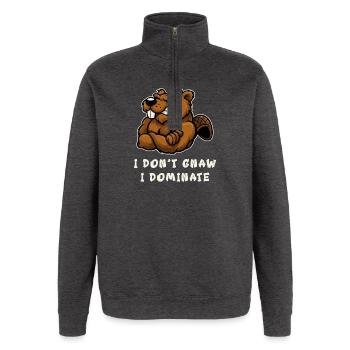 I don't nibble, I dominate - Quarter-Zip Sweatshirt - charcoal grey - Front - AI Model Female 172 light (172cm) & AI Model Male 178 dark (178cm)