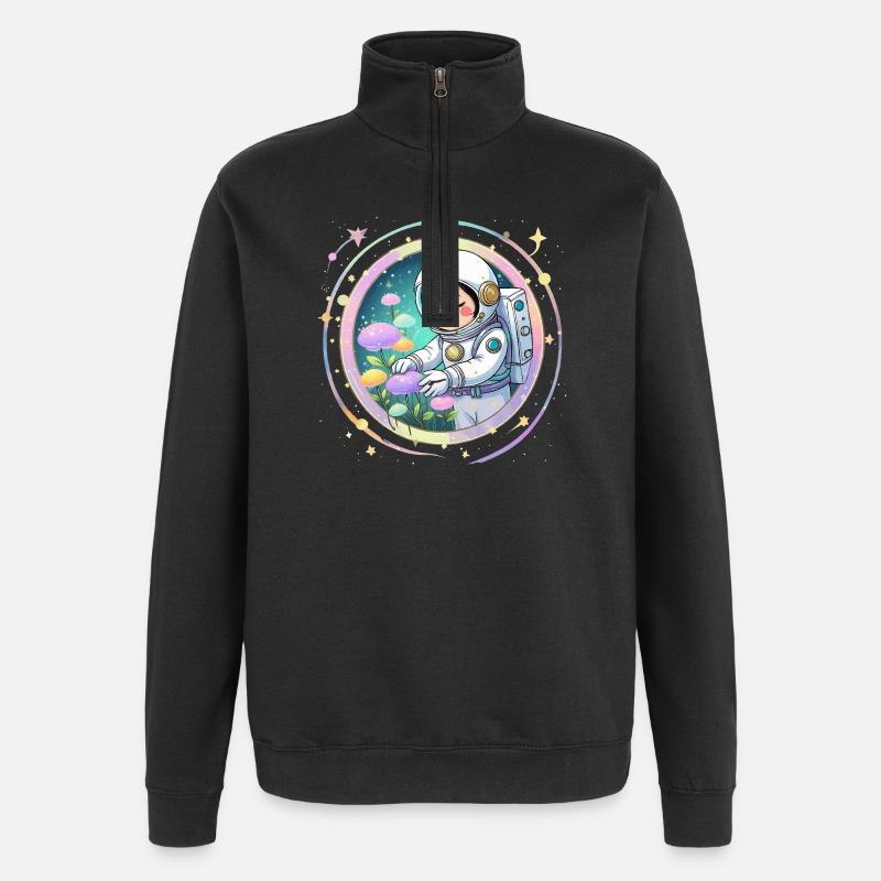 Astronautenmädchen mit Pilzen – Süßes Space-Design - Quarter-Zip-Sweatshirt - Schwarz