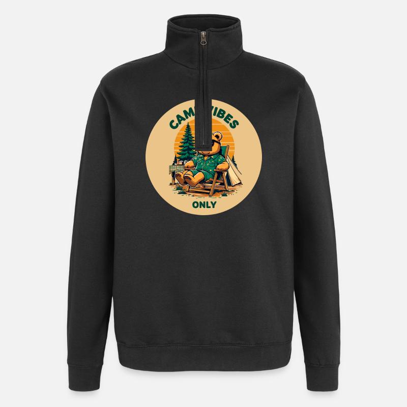 Camp Vibes Bear Camping Logo - Sweat à zip 1/4 - noir
