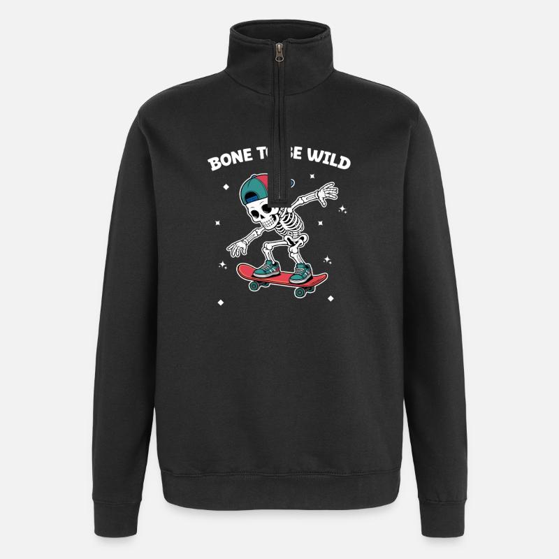 Skull Skeleton Skateboard Abenteuer - Quarter-Zip-Sweatshirt - Schwarz