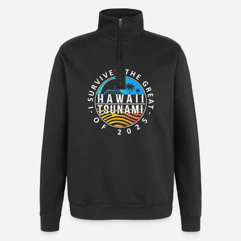 Hawaii-Tsunami-Überlebensabzeichen - Quarter-Zip-Sweatshirt - Schwarz