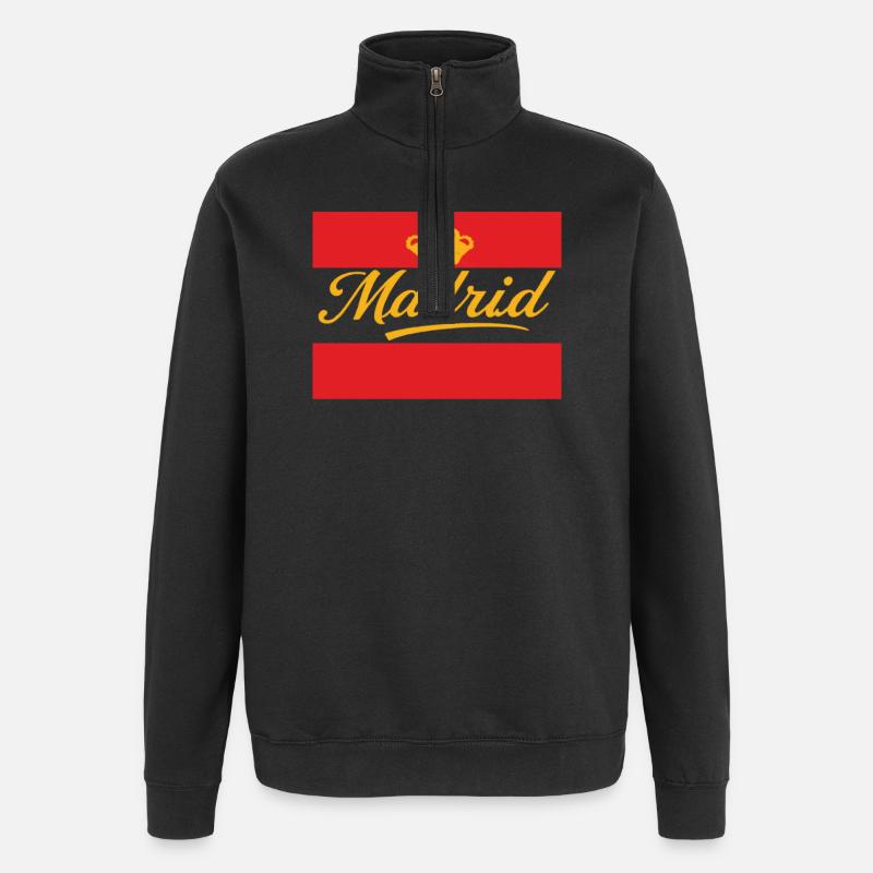 Madrid Krone Design auf Rot - Quarter-Zip-Sweatshirt - Schwarz