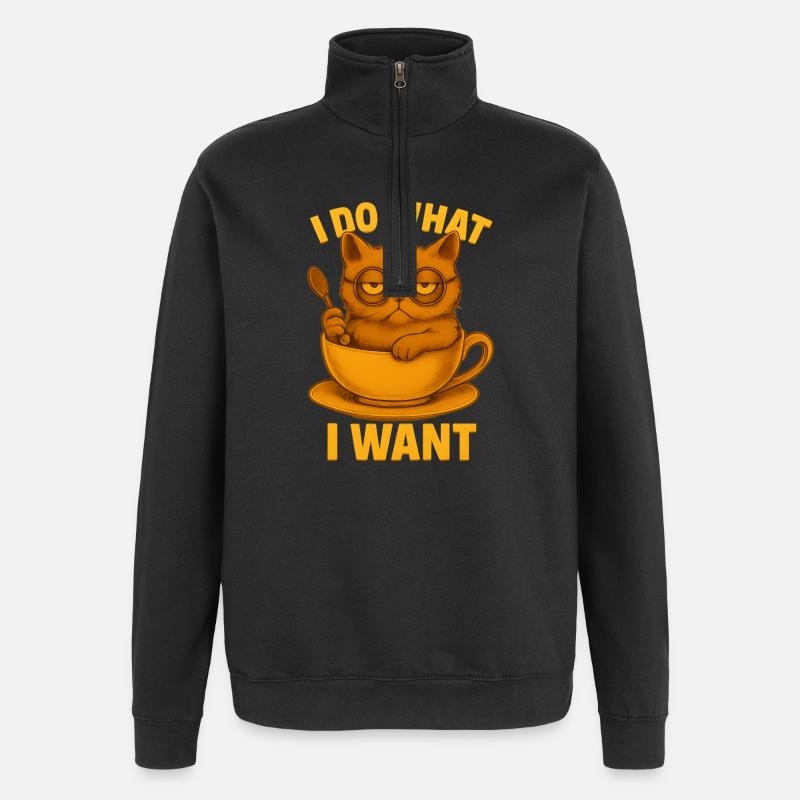 Katze in Teetasse - Quarter-Zip-Sweatshirt - Schwarz