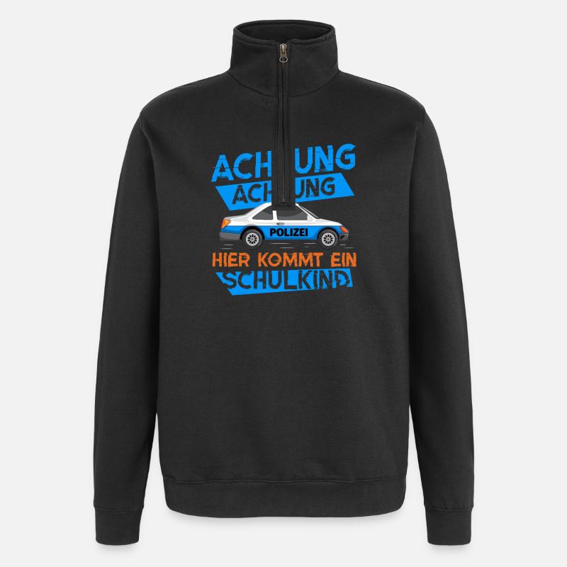 Polizeiauto mit Warnmeldung zum Schulstart - Quarter-Zip-Sweatshirt - Schwarz