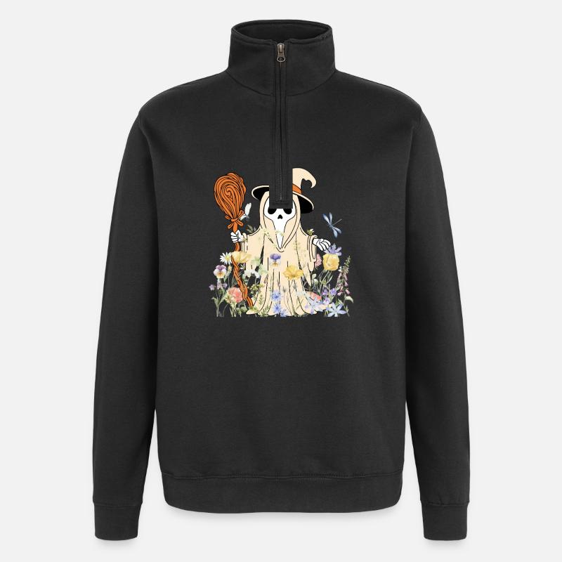 Skurriler Sensenmann mit blumigen Akzenten - Quarter-Zip-Sweatshirt - Schwarz