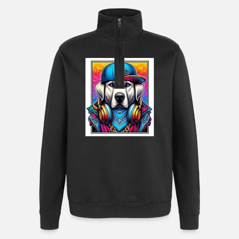 chien - Sweat à zip 1/4 - noir