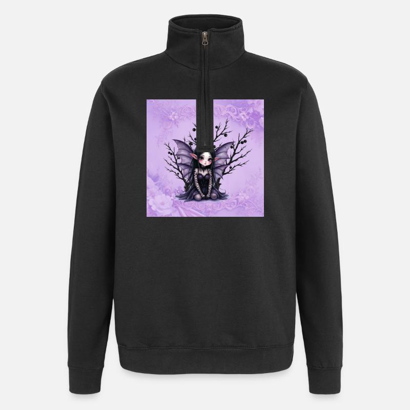 Vampir Fee Mädchen auf dunklem Baum - Quarter-Zip-Sweatshirt - Schwarz