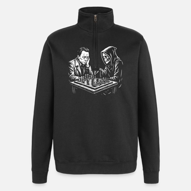 Albert Camus spielt Schach mit Sensenmann - Quarter-Zip-Sweatshirt - Schwarz