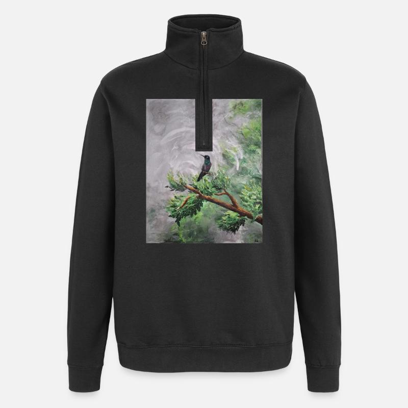 Colibri perché sur une branche feuillue - Sweat à zip 1/4 - noir