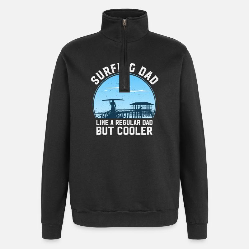 Papa Surfer mit Lebensfreude - Quarter-Zip-Sweatshirt - Schwarz