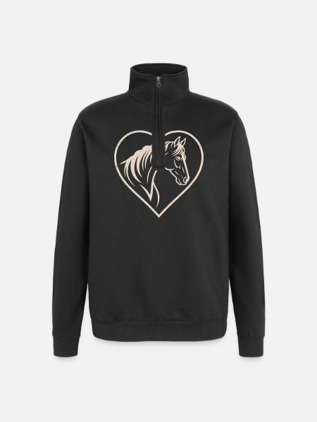 Silhouette de cœur et de cheval - Sweat à zip 1/4 - noir
