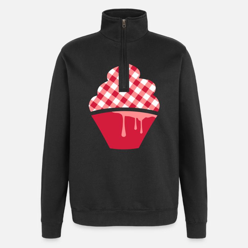 Stilisierter Cupcake mit Karo-Topping - Quarter-Zip-Sweatshirt - Schwarz