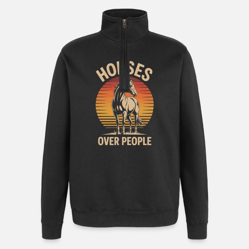 Cheval avec motif coucher de soleil - Sweat à zip 1/4 - noir