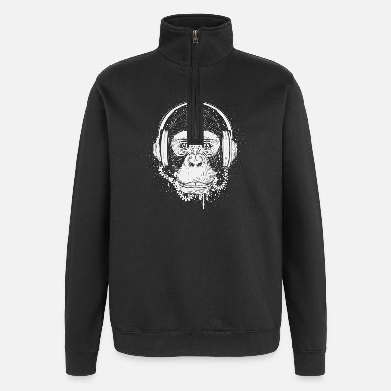 Chimpanzé avec des écouteurs - Sweat à zip 1/4 - noir