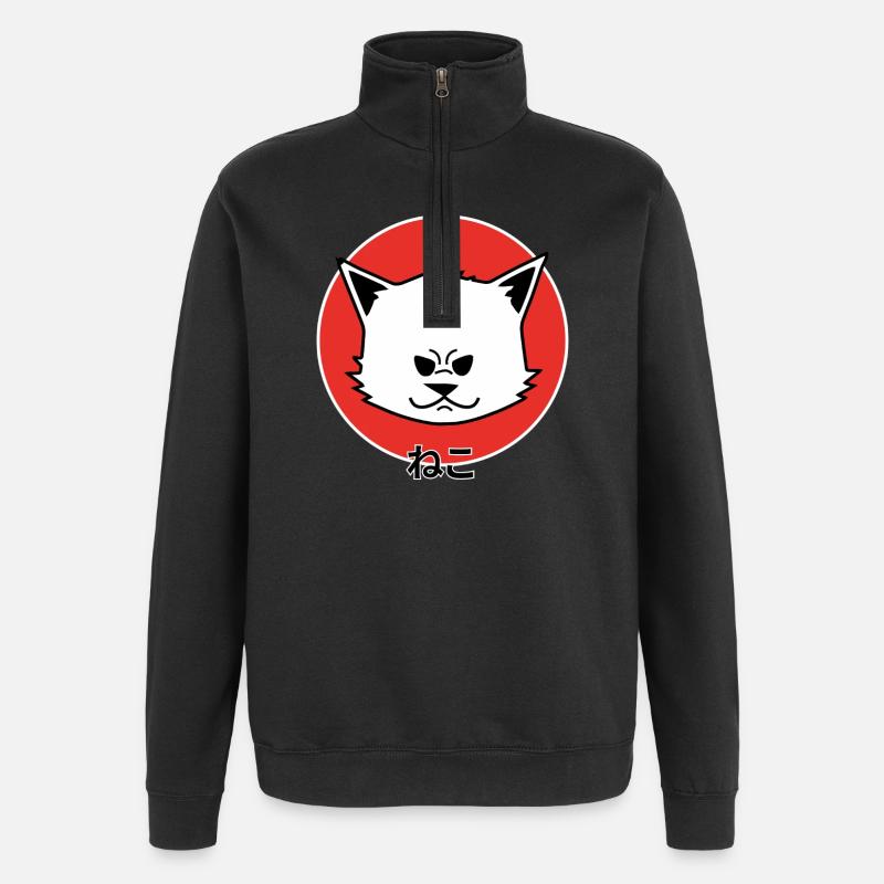 Katze Neko Japanisch - Quarter-Zip-Sweatshirt - Schwarz