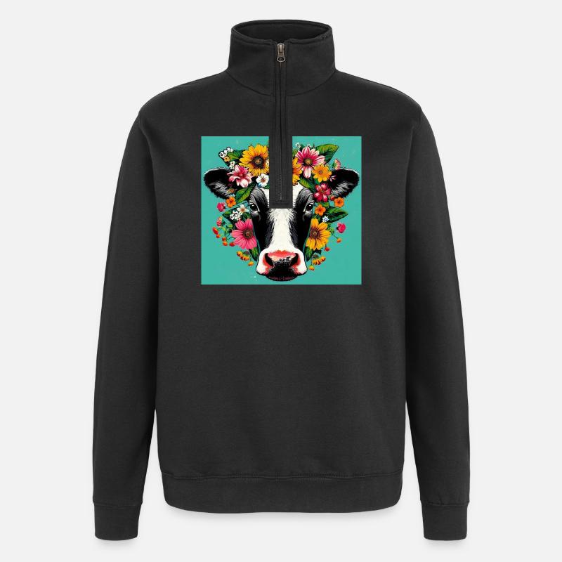 vache - Sweat à zip 1/4 - noir