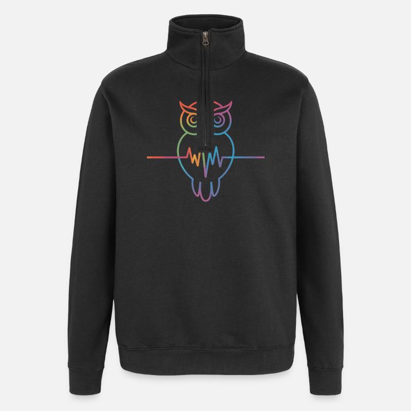 Regenbogen Eule Herzschlag Design - Quarter-Zip-Sweatshirt - Schwarz