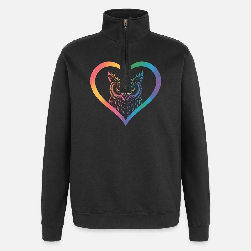Rainbow Owl Heart Design - Quarter-Zip Sweatshirt - black