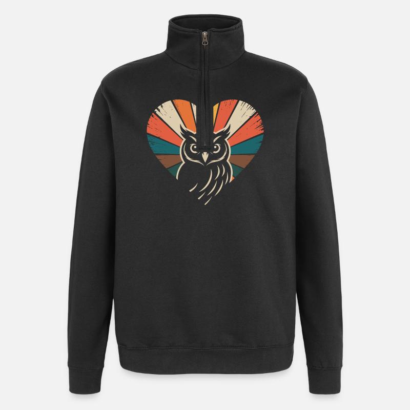 Herz mit Eule im Retro-Stil - Quarter-Zip-Sweatshirt - Schwarz